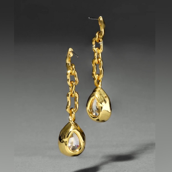 Alexis Bittar Asterales Gold Link Pear Drop Earrings - Picture 5 of 6